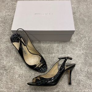 Jimmy Choo Black Leather Trellis Slingback Heels Size 36